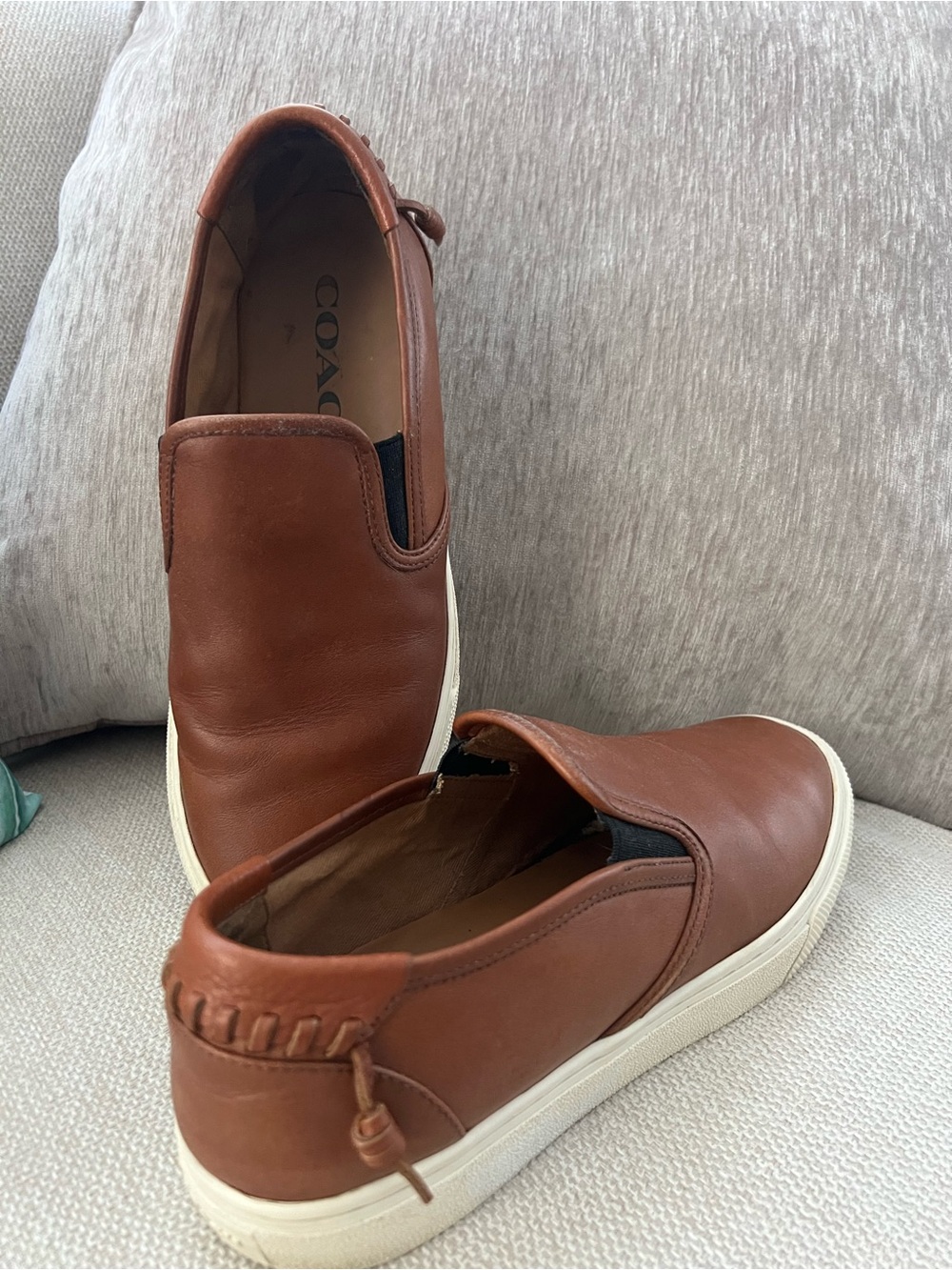 Coach Brown Leather Slip-On Sneakers with White Sole